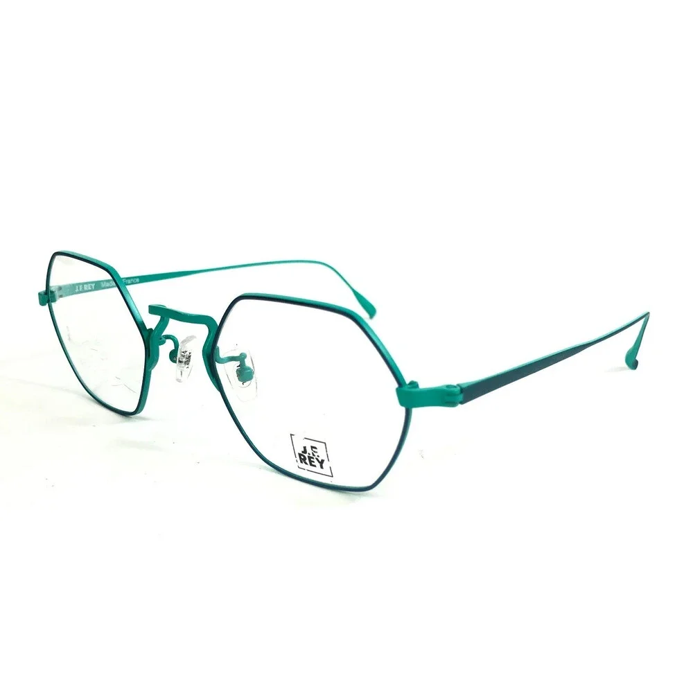 J.F. Rey Eyeglasses Frames JF3014 2041 Matte Navy Blue Aqua Hexagonal 50-22-145